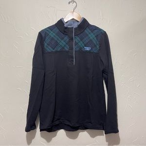 LL Bean black flannel detail half button pullover (large)